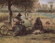 Jean Francois Millet The smoking have a break painting